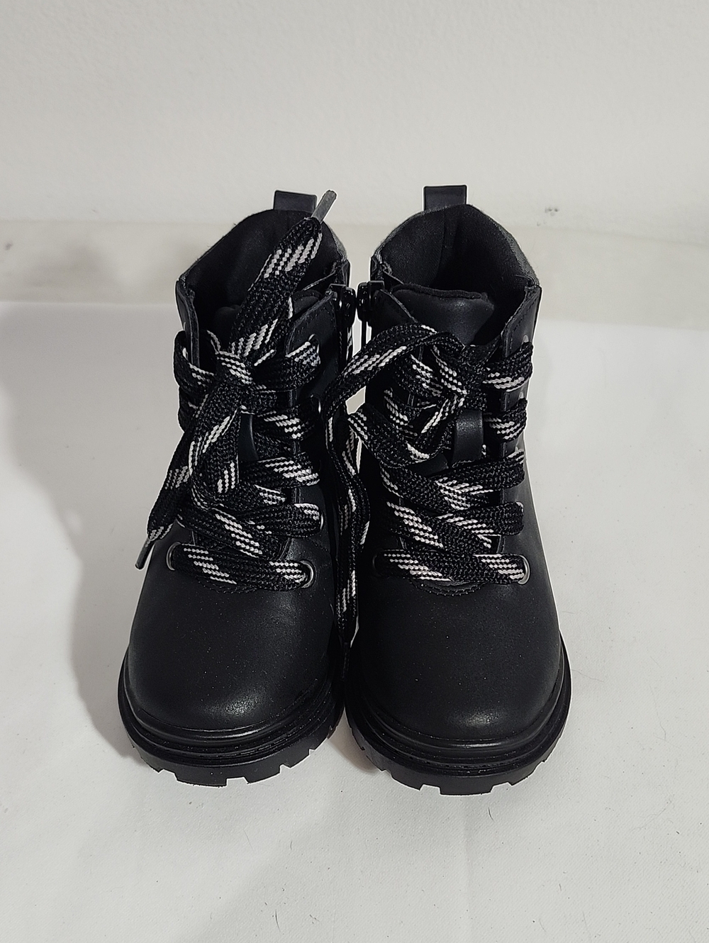Kids Black Lace-Up Ankle Boots Side Up Closure